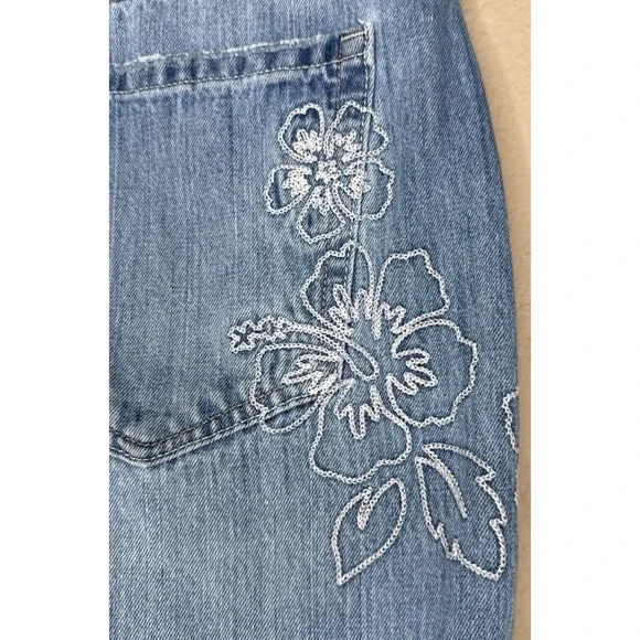 Hollister Embroidered Lowrise Baggy Jeans Raw Hem 12 L Festival Y2K Casual Boho - Picture 2 of 11